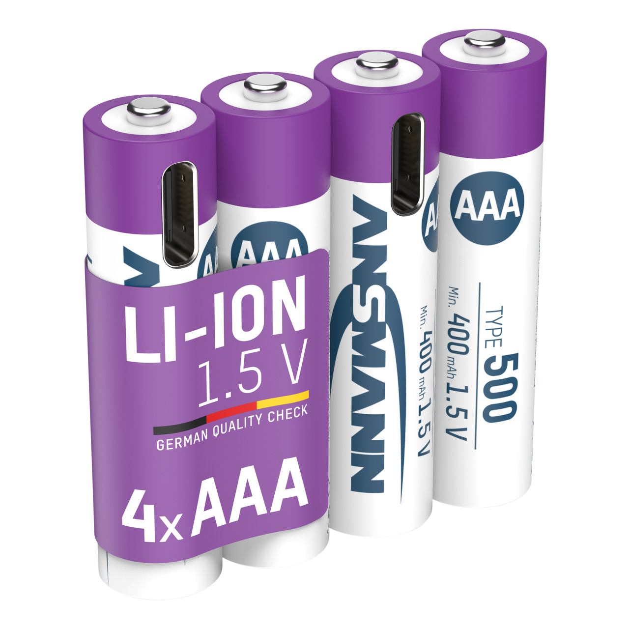 Ansmann Li-Ion Akku Micro-AAA 4er-Set mit USB-C-Ladebuchse- 1-5 V- 400 mAh