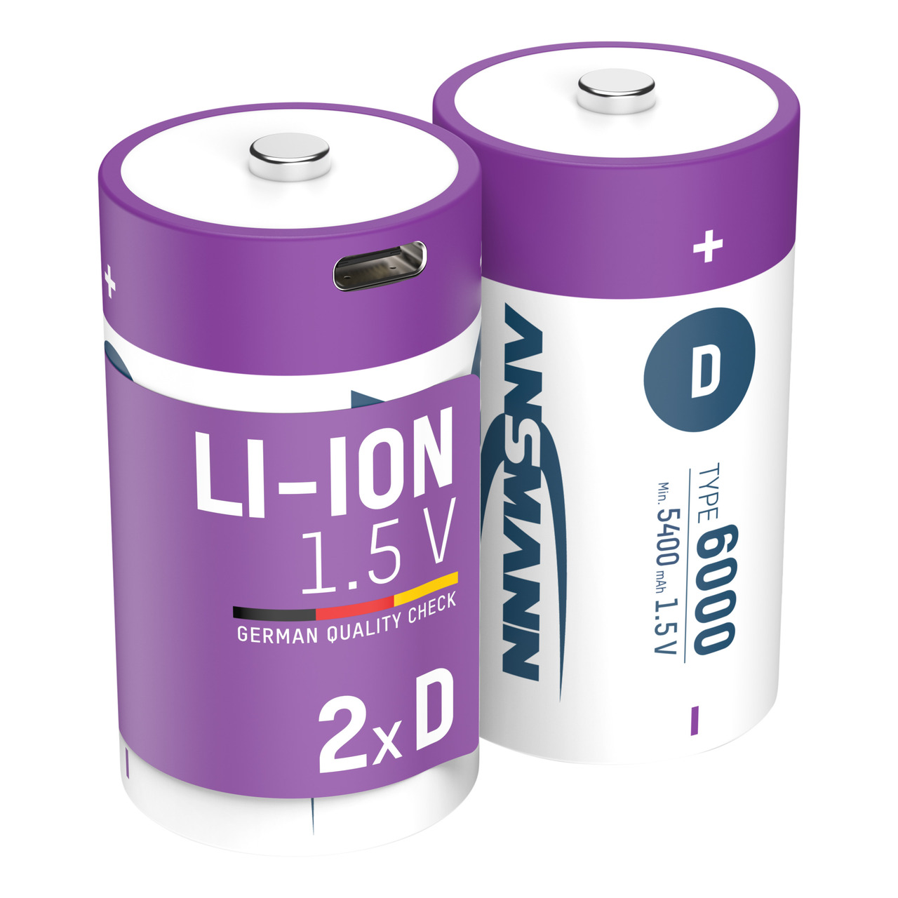 Ansmann Li-Ion Akku Mono D 2er-Set mit USB-C-Ladebuchse- 1-5 V- 5400 mAh