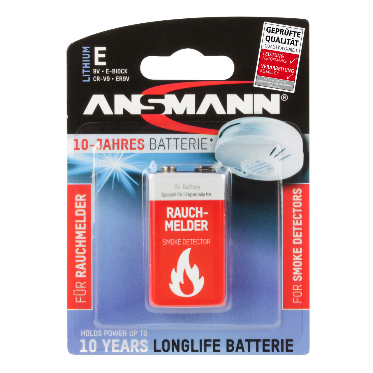 Ansmann Lithium Batterie 9-V-Block fr Rauchmelder