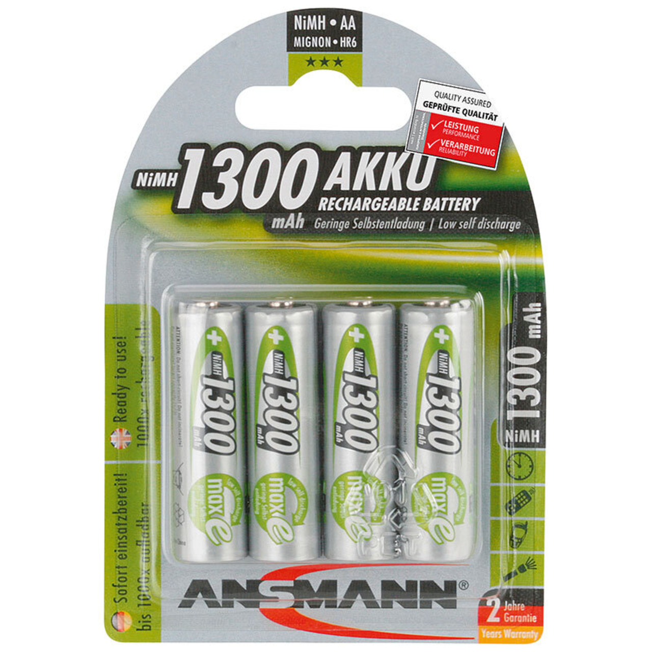 Ansmann NiMH Akku maxE- ready2use Mignon AA 1300mAh- R6 4er-Pack