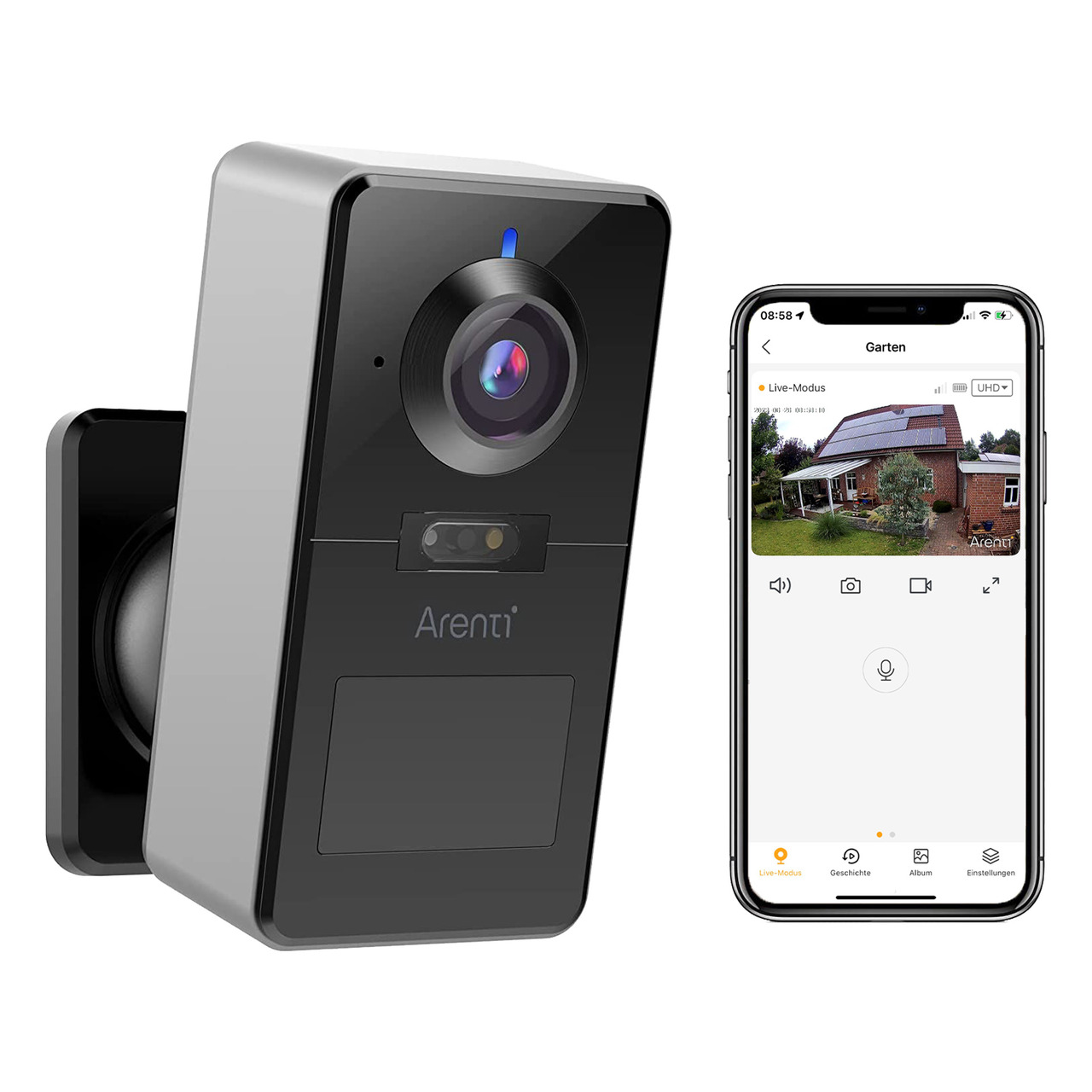 Arenti Akku-WLAN-berwachungskamera POWER1- 2K-Auflsung- App- Amazon Alexa- Google Assistant- IP65