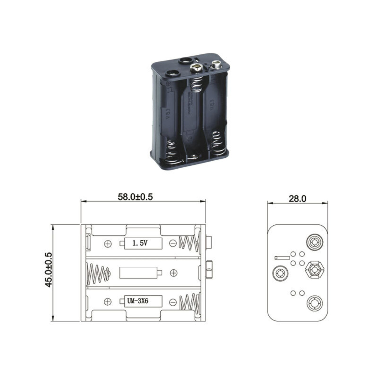 Batteriehalter fr 6 x Mignon Batterie mit Druckknopf-Anschluss