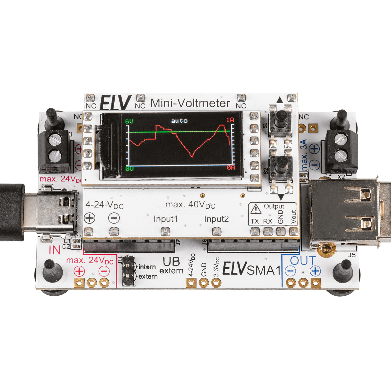 ELV Bausatz-Set aus Mini-Voltmeter MVM1 und Strommessadapter SMA1 unter Baustze