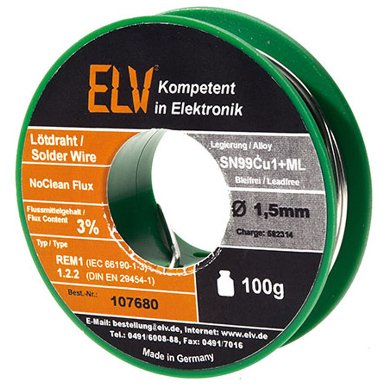 ELV No-Clean Ltzinn bleifrei Sn99Cu1+ML- 1-5 mm- 100 g