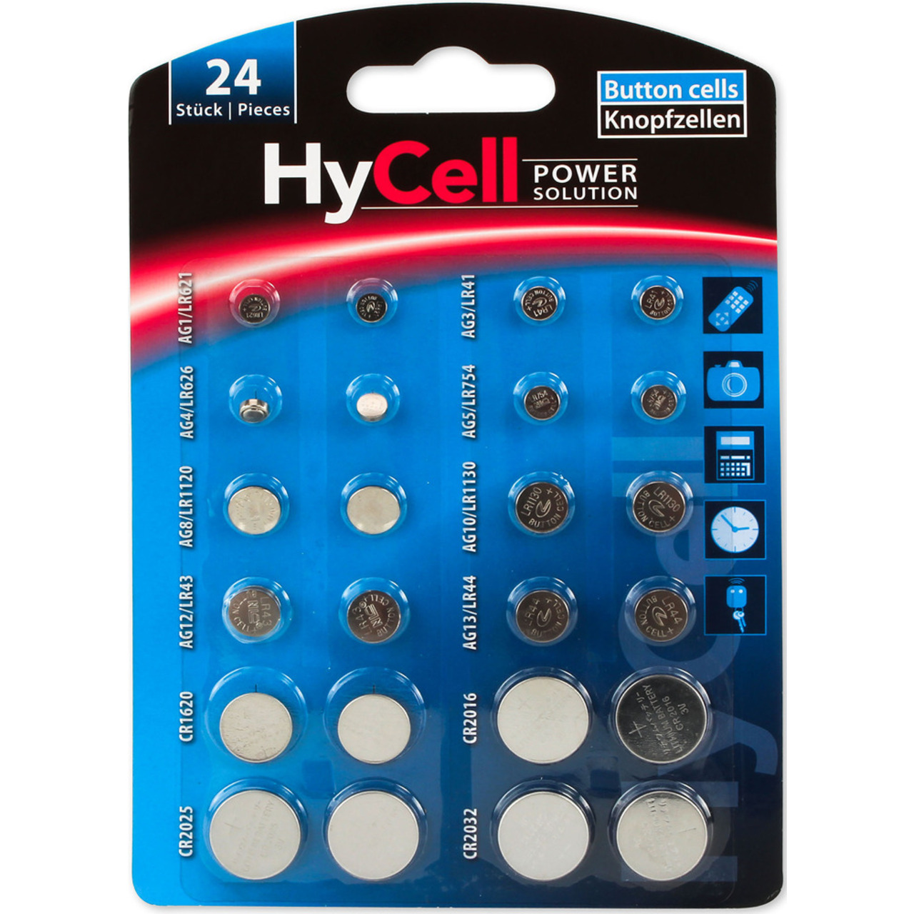 Hycell 24er-Set Alkaline-Knopfzellensortiment- 1-5 V- 3-0 V