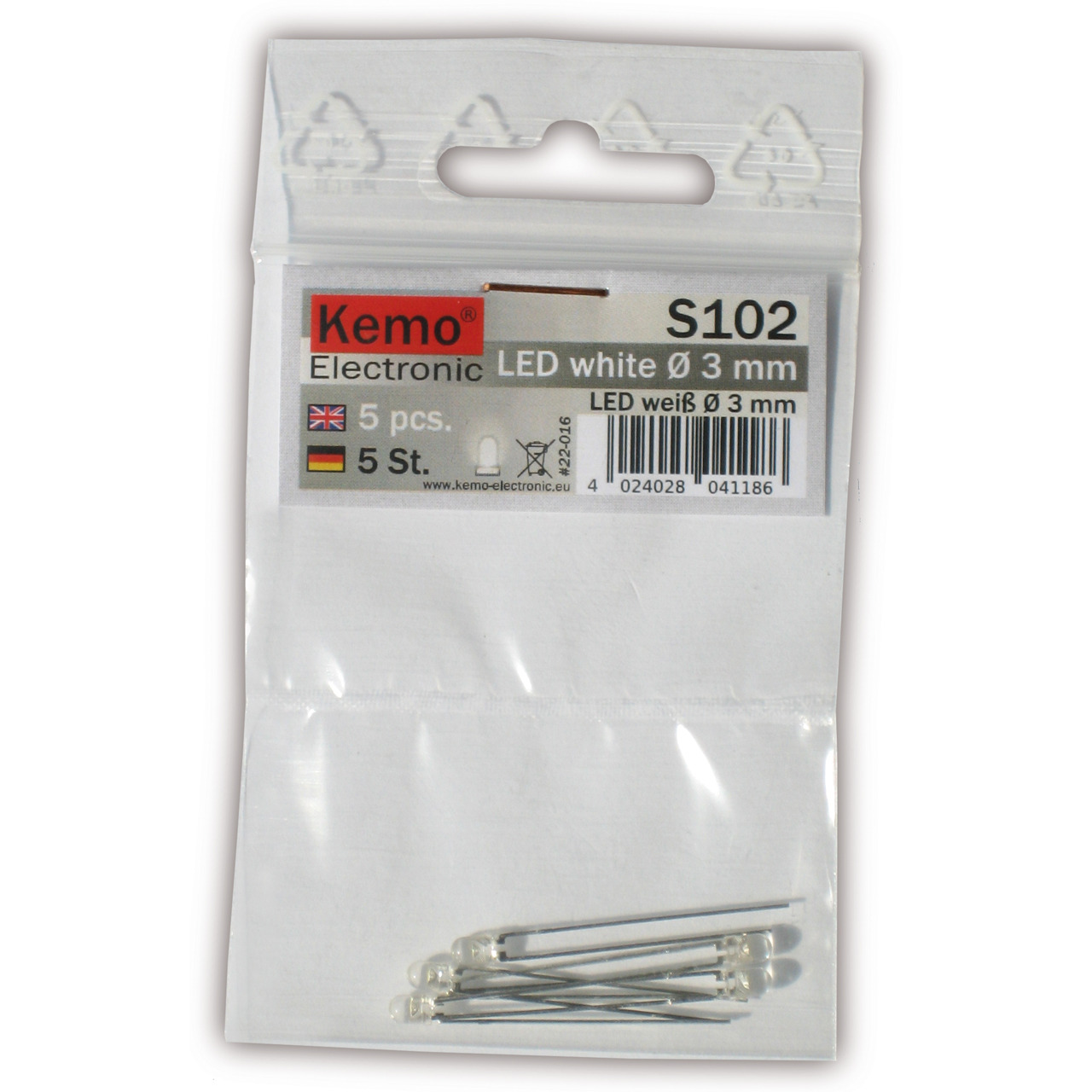 Kemo LED-Sortiment S102- weiss- 3 mm Durchmesser- 5 Stck unter Komponenten