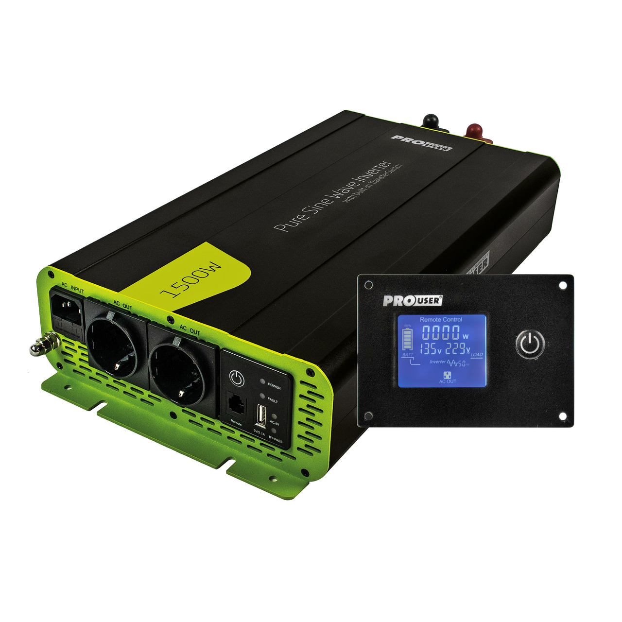 ProUser Spannungswandler PSI1500TX mit 1500 W- 12 V auf 230 V- mit Display und reiner Sinuswelle