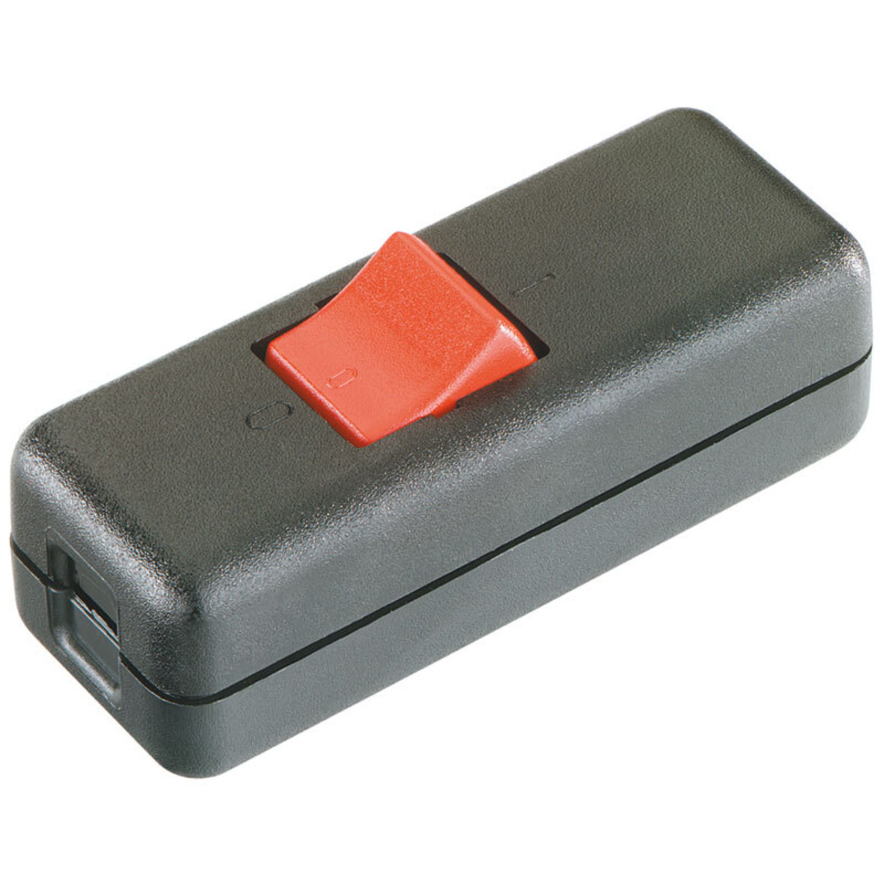 Schnur-Zwischenschalter- 230V- 10A- Aussschalter- 2-polig- schwarz-rot unter Beleuchtung